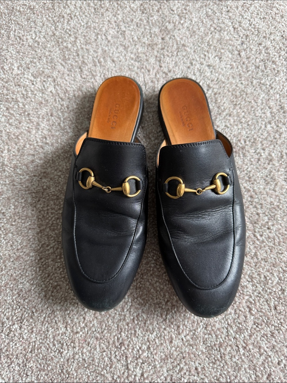 Gucci Black Leather Slip-On Loafers with Gold Hardware